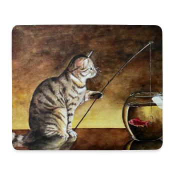 Fisher cat and goldfish in bowl - Mouse Pad (horizontal) - white - Front