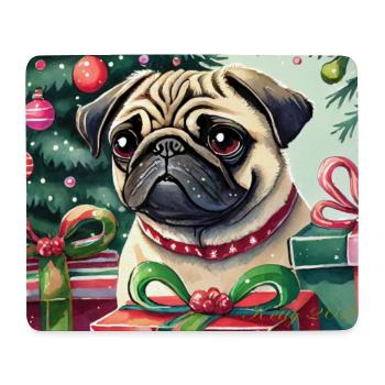 Niedlicher Weihnachts-Pug mit Geschenken - Mousepad (Querformat) - Weiß - Vorne