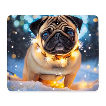 Carlin mignon avec des lumières de Noël - Tapis de souris (format paysage) - blanc - Devant