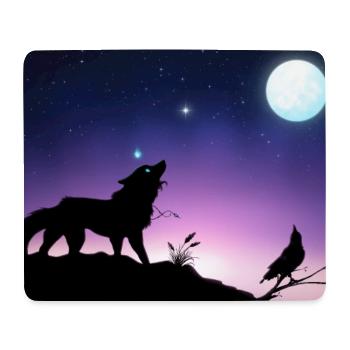 Sternwolf und Rabe unter dem Mond - Poster - Mousepad (Querformat) - Weiß - Vorne