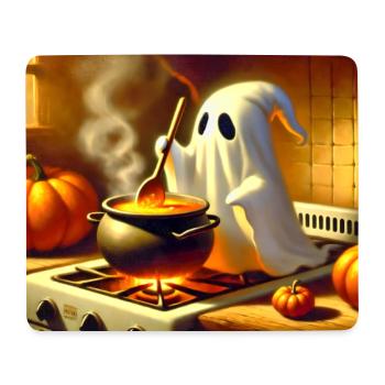 Ghost stands at the stove and cooks pumpkin soup - Mouse Pad (horizontal) - white - Front