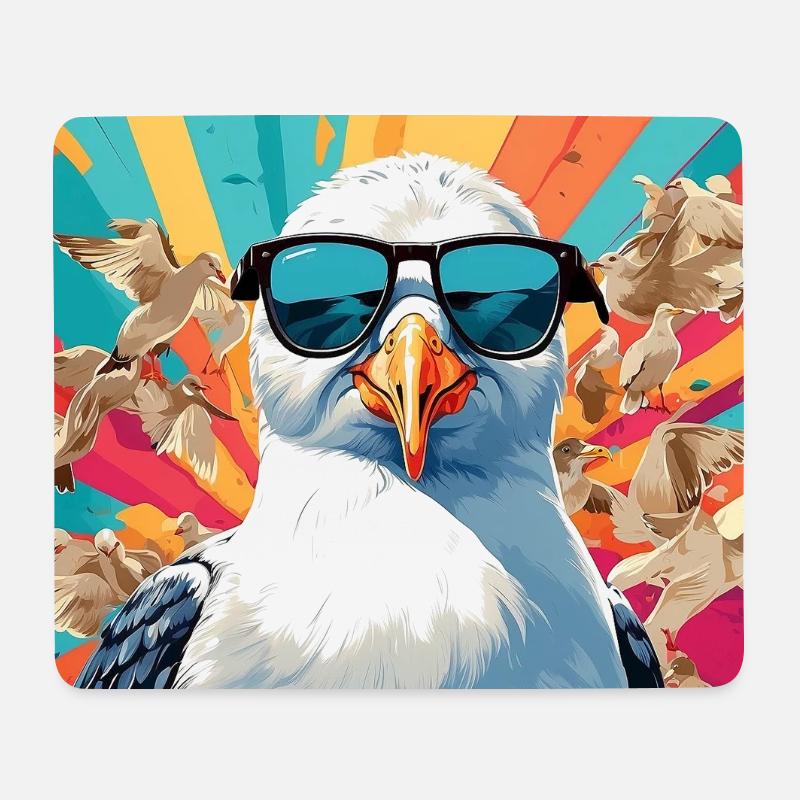 Coole Möwe im Getümmel - Mousepad (Querformat) - Weiß