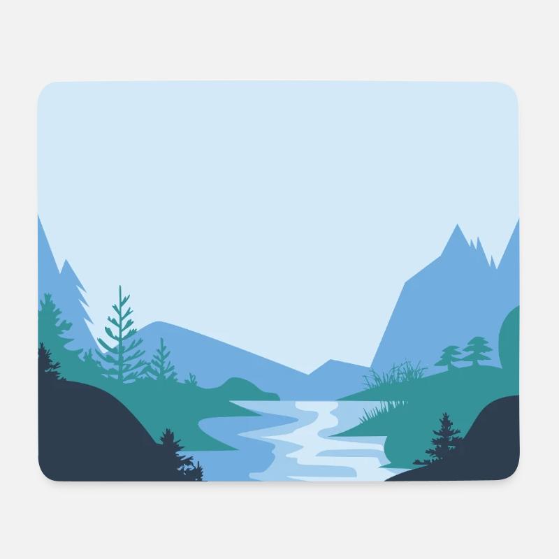 Paysage minimaliste avec rivière et montagnes - Tapis de souris (format paysage) - blanc