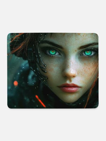 Cyberaugen im Neonlicht - Mousepad (Querformat) - Weiß