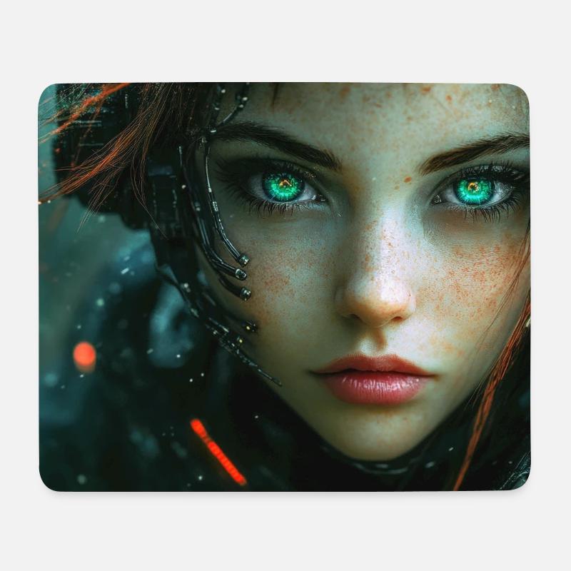 Cyberaugen im Neonlicht - Mousepad (Querformat) - Weiß
