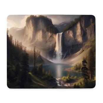 Affiche Peinture à l’huile Paysage de montagne avec cascade - Tapis de souris (format paysage) - blanc - Devant