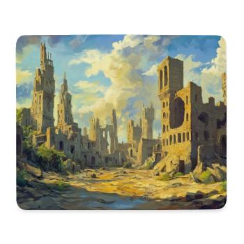 Poster Illustration Paysage médiéval en ruine - Tapis de souris (format paysage) - blanc - Devant