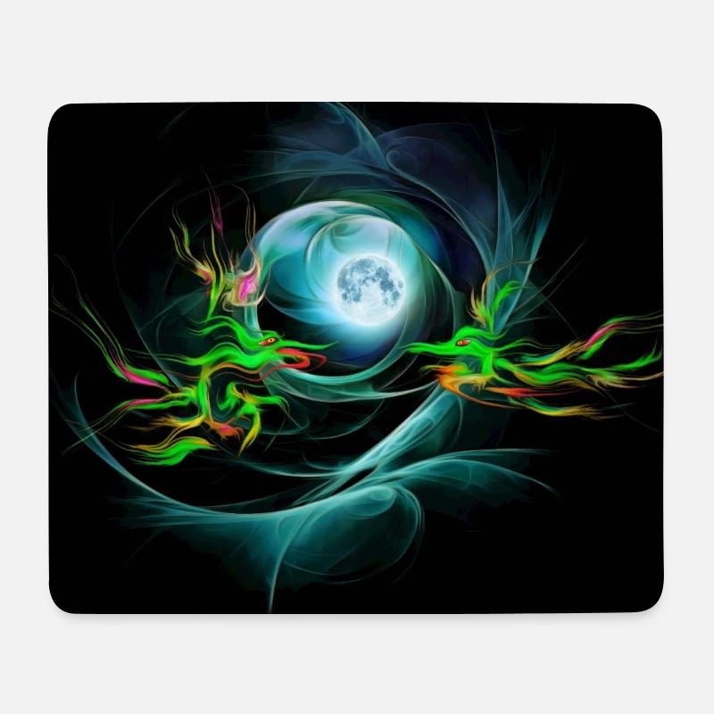 Mondbeschienener Drachentanz: Neonwirbel im All - Mousepad (Querformat) - Weiß