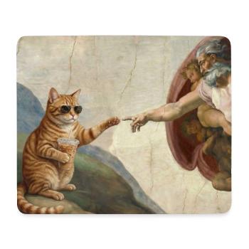 Cat Slaps God's Hand Funny Cats Meme - Mouse Pad (horizontal) - white - Front