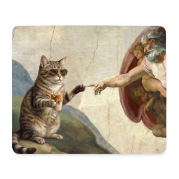 Cat Slaps God's Hand Funny Cats Meme - Mouse Pad (horizontal) - white - Front