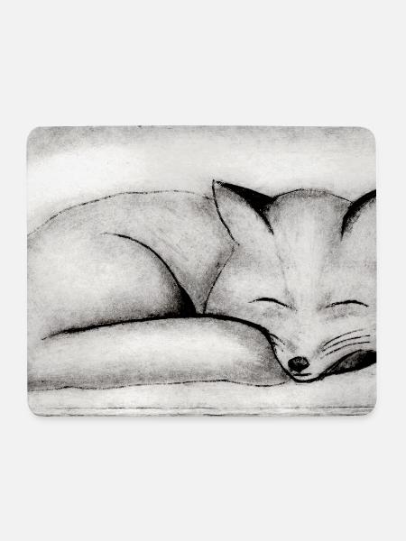 Schlafender Fuchs - handgeschnitzte Druckvorlage - Mousepad (Querformat) - Weiß