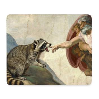 raccoon beating god's hand raccoon meme - Mouse Pad (horizontal) - white - Front