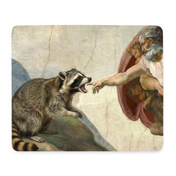 raccoon beating god's hand raccoon meme - Mouse Pad (horizontal) - white - Front