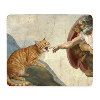 Cat Slaps God's Hand Funny Cats Meme - Mouse Pad (horizontal) - white - Front