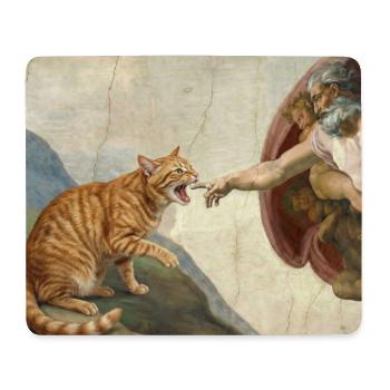 Cat Slaps God's Hand Funny Cats Meme - Mouse Pad (horizontal) - white - Front