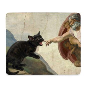 Cat Slaps God's Hand Funny Cats Meme - Mouse Pad (horizontal) - white - Front