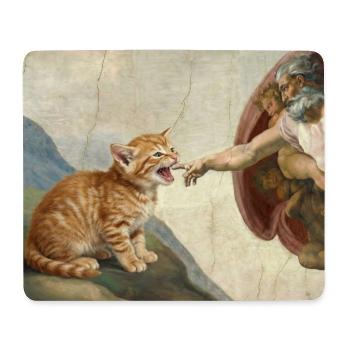 Cat Slaps God's Hand Funny Cats Meme - Mouse Pad (horizontal) - white - Front