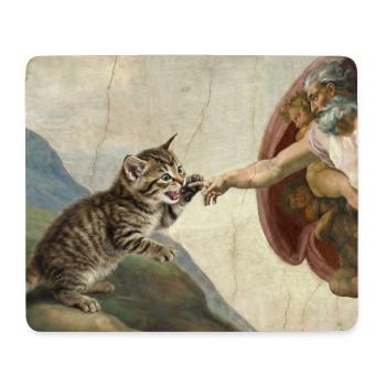 Katze Schlägt Gottes Hand Lustiges Katzen meme - Mousepad (Querformat) - Weiß - Vorne
