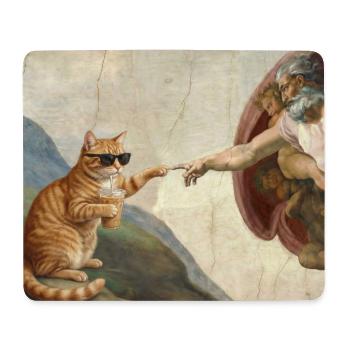 Cat Slaps God's Hand Funny Cats Meme - Mouse Pad (horizontal) - white - Front