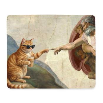 Cat Slaps God's Hand Funny Cats Meme - Mouse Pad (horizontal) - white - Front