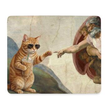 Cat Slaps God's Hand Funny Cats Meme - Mouse Pad (horizontal) - white - Front