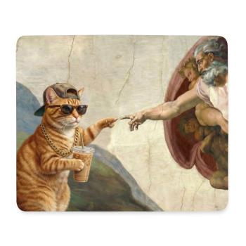 Cat Slaps God's Hand Funny Cats Meme - Mouse Pad (horizontal) - white - Front
