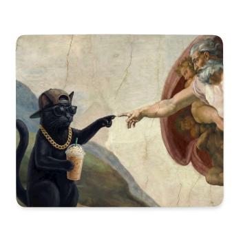 Cat Slaps God's Hand Funny Cats Meme - Mouse Pad (horizontal) - white - Front