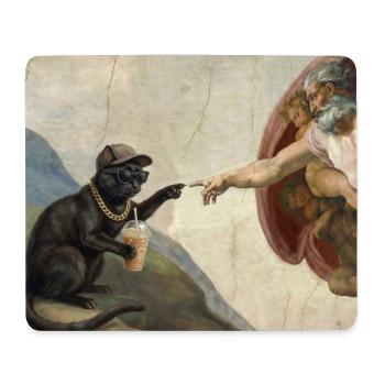 Cat Slaps God's Hand Funny Cats Meme - Mouse Pad (horizontal) - white - Front