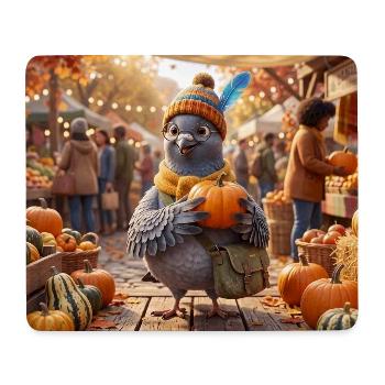 Pigeon mignon avec une citrouille au marché d’automne - Tapis de souris (format paysage) - blanc - Devant