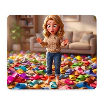 Girl Standing Barefoot in a Room Full of Slippers - Mousepad (Querformat) - Weiß - Vorne