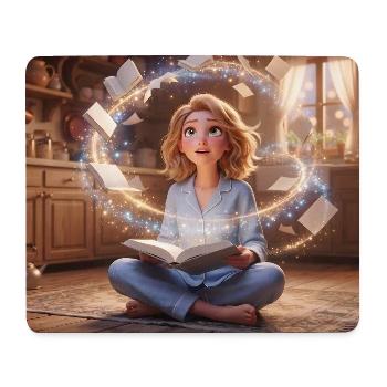 La magie de la lecture : Fille aux livres volants dans un couillet - Tapis de souris (format paysage) - blanc - Devant