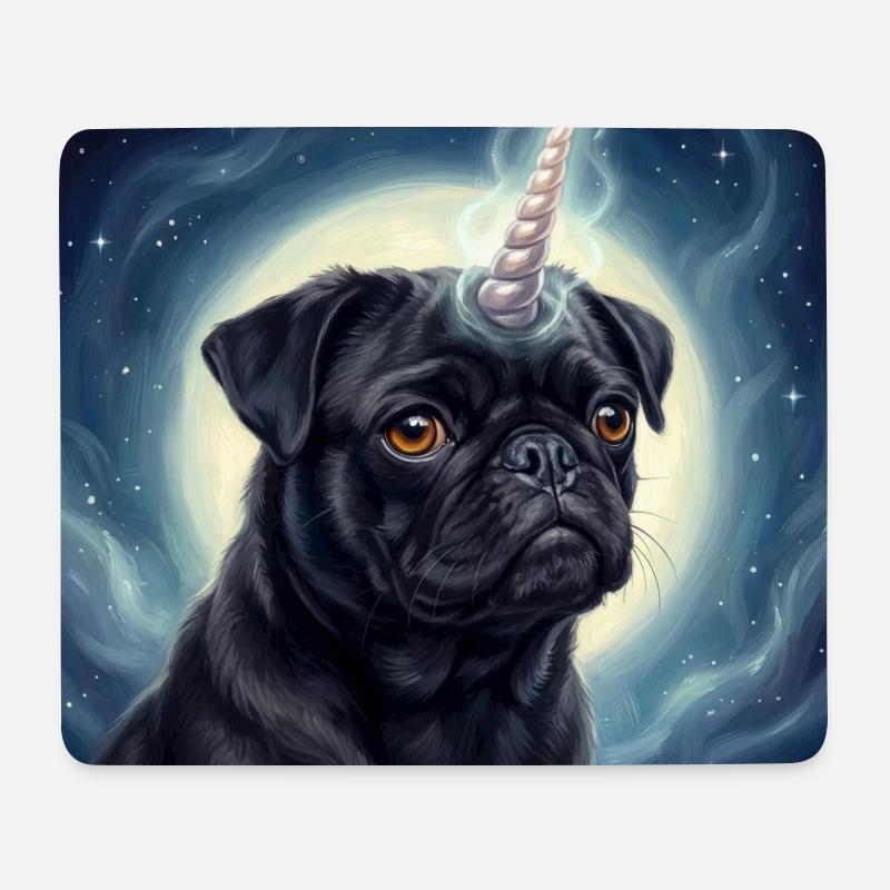 Kosmischer Einhorn-Mops - Mousepad (Querformat) - Weiß
