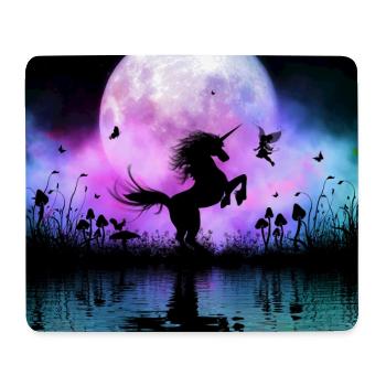 Merveilleuse licorne avec fée la nuit - Tapis de souris (format paysage) - blanc - Devant