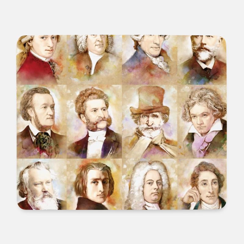 12 Komponisten: Mozart, Bach, Beethoven und mehr - Mousepad (Querformat) - Weiß