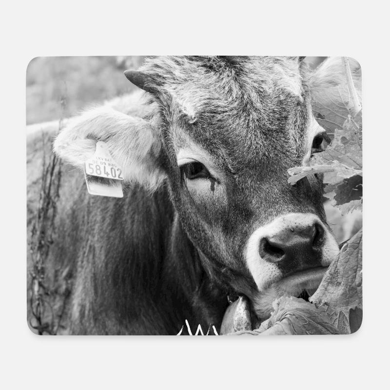 Schwarz-Weiß Fotodesign - Junges Kalb mit Charme - Mousepad (Querformat) - Weiß