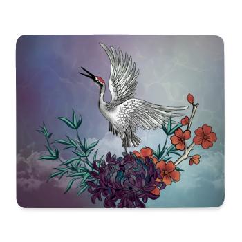 Wonderful crane with flowers - Mouse Pad (horizontal) - white - Front