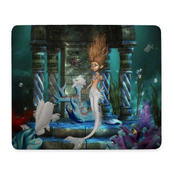 Mignonne petite sirène avec des poissons fantastiques - Tapis de souris (format paysage) - blanc - Devant