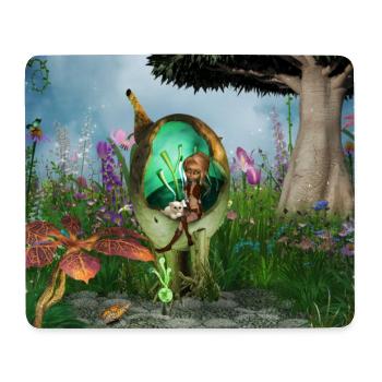 Kleine Fee mit ihrer Katze - Mousepad (Querformat) - Weiß - Vorne