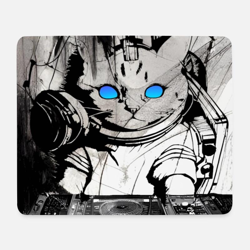 Katzen DJ Artwork - Mousepad (Querformat) - Weiß