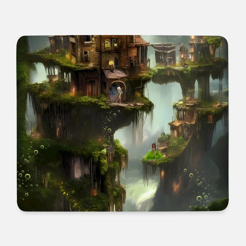 Tolle Stadt auf dem Felsen mit Feen. - Mousepad (Querformat) - Weiß