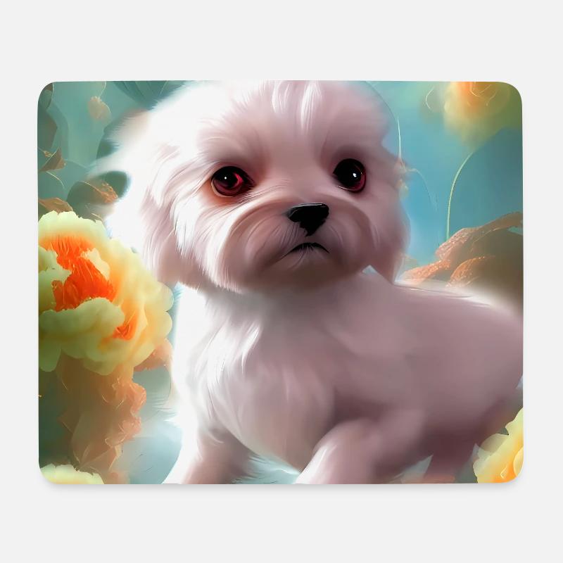 Süßer Welpe mit Blumen - Mousepad (Querformat) - Weiß
