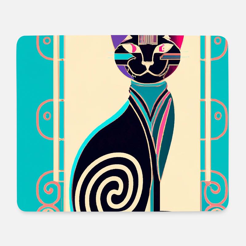 Neon-Spiralkatze Art Déco - Mousepad (Querformat) - Weiß