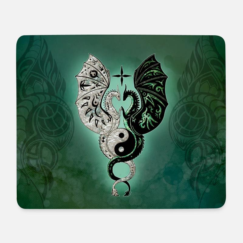Dragons avec yin et yang chantant - Tapis de souris (format paysage) - blanc