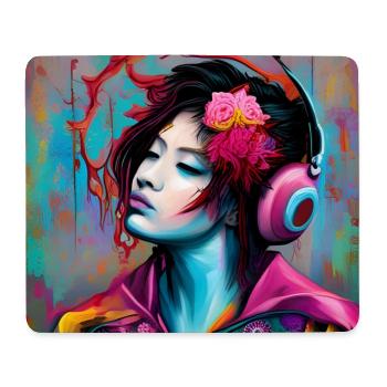 Neon portrait with headphones - Mouse Pad (horizontal) - white - Front