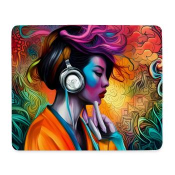 Neon Sound Portrait with Headphones - Mouse Pad (horizontal) - white - Front