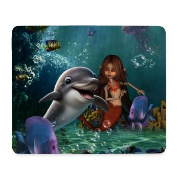 Sirène mignonne et dauphin drôle - Tapis de souris (format paysage) - blanc - Devant