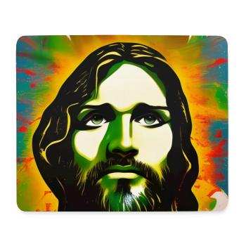 Neon Christ Portrait Rainbow Aura - Mouse Pad (horizontal) - white - Front