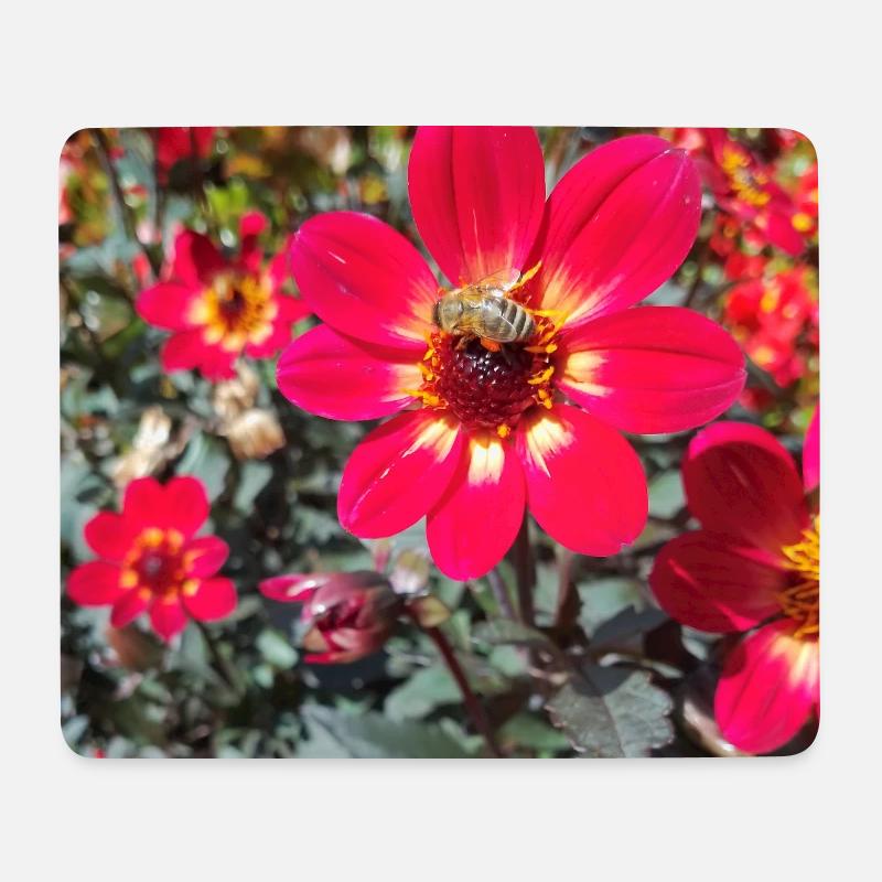 Large-feathered dahlia / bee plant - Mouse Pad (horizontal) - white