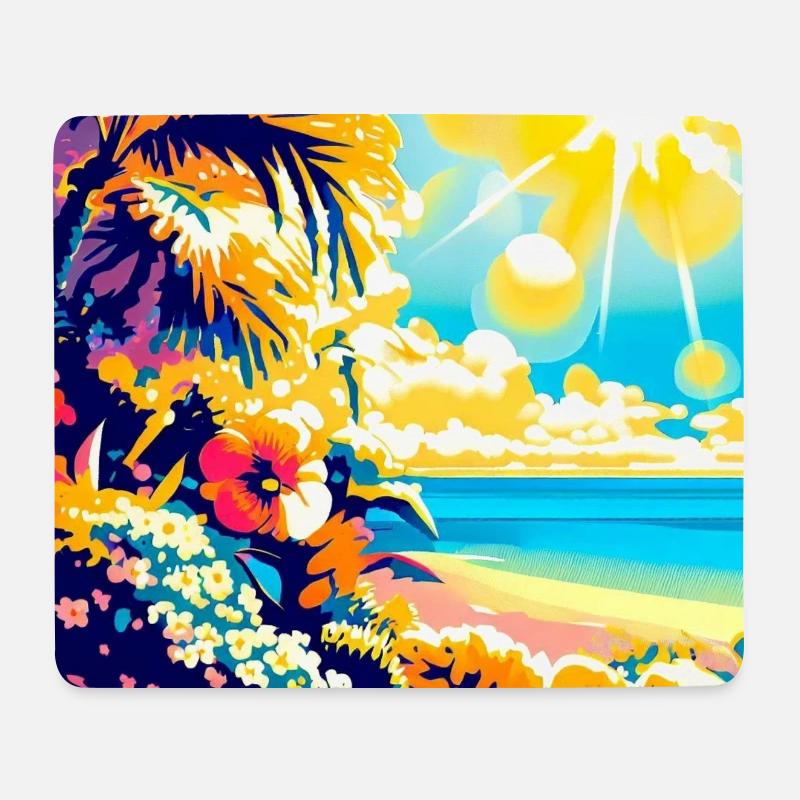 Tropischer Retro Strand und Sonnenschein - Mousepad (Querformat) - Weiß