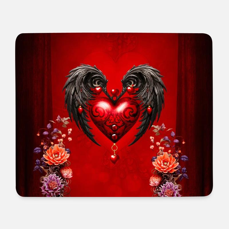 Das Herz mit den schwarzen Flügeln - Mousepad (Querformat) - Weiß